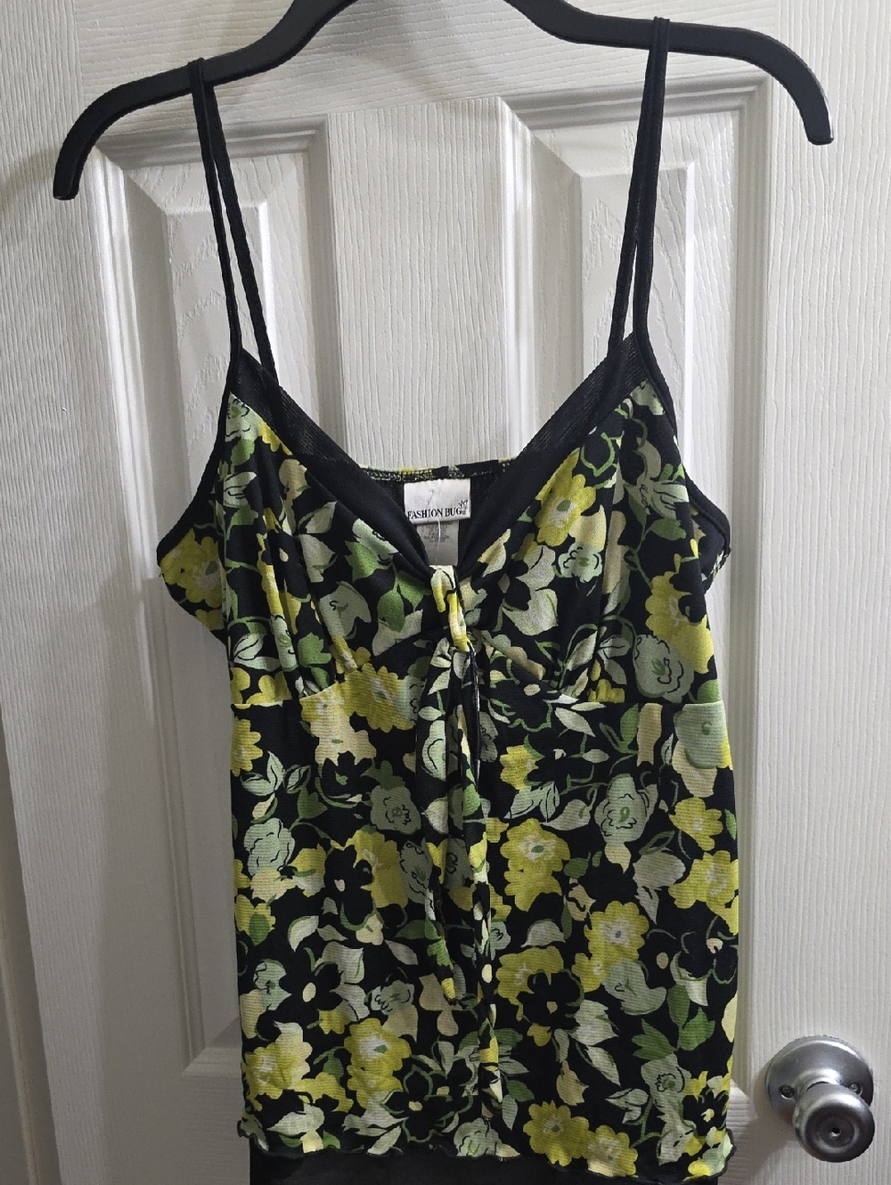 Fashion Bug Black Floral Camisole with Yellow & Green Print Size L